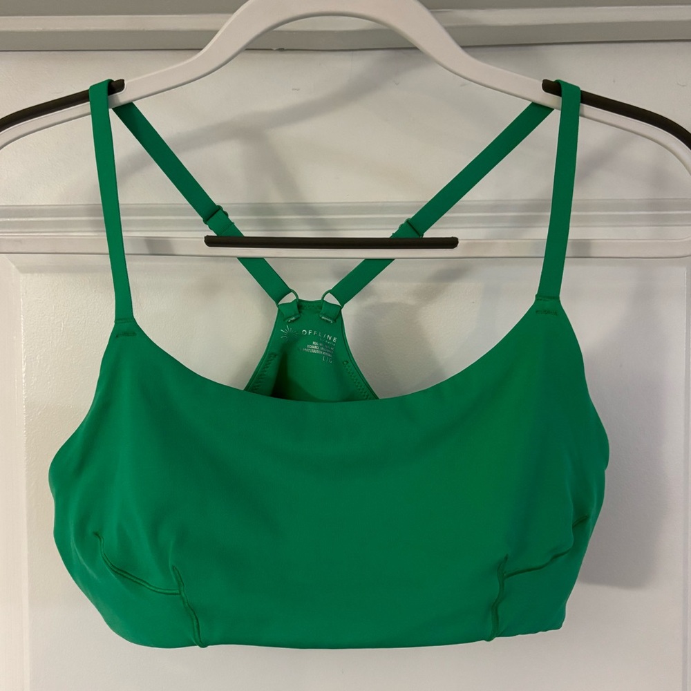 NWOT Offline by Aerie Real Me Corset Sports Bra in Green Dazzle